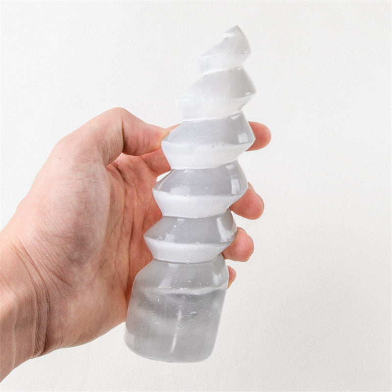 Natural Selenite Unicorn Horn Spiral