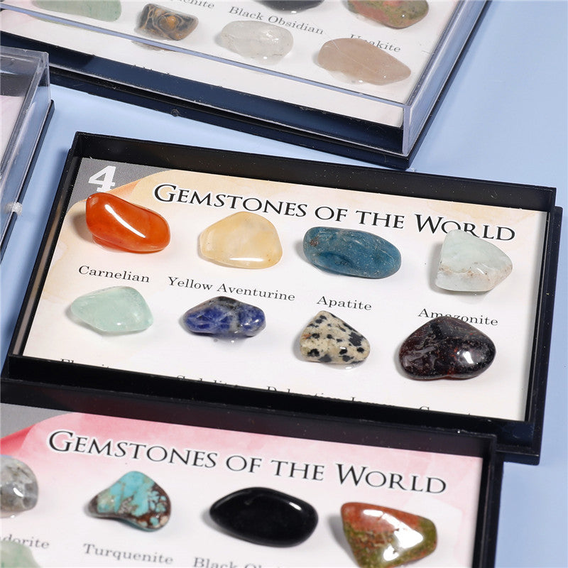 8 types of mineral crystal stones, natural mineral ore specimens, and educational geological information.