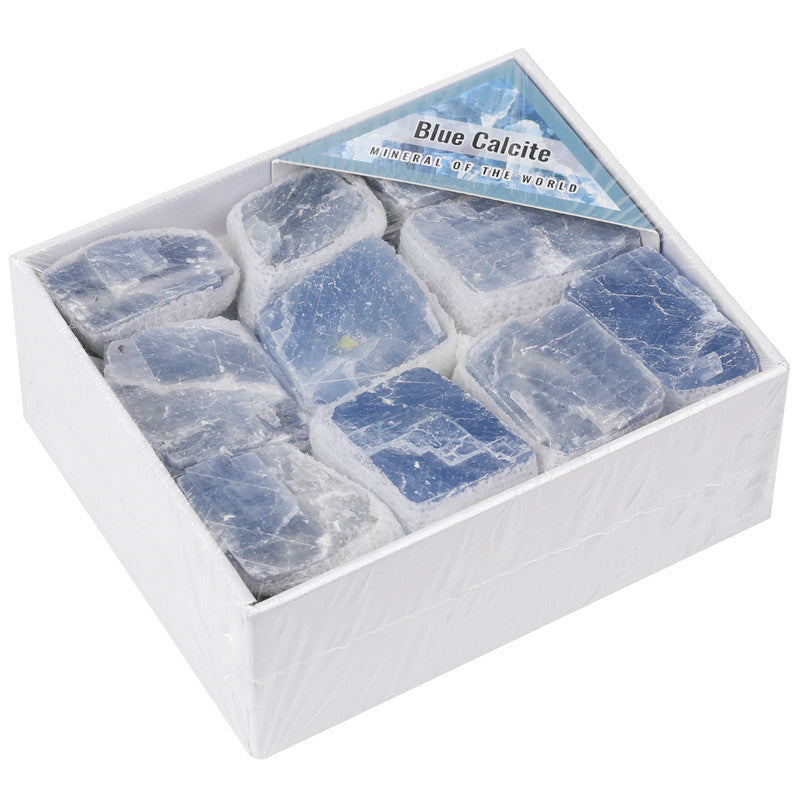 Natural blue kyanite blue calcite rough stone box set