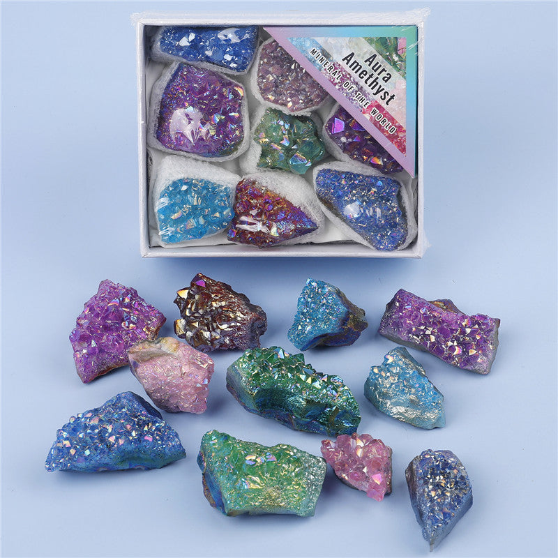 Spray-colored electroplated colored bare stone amethyst block box set