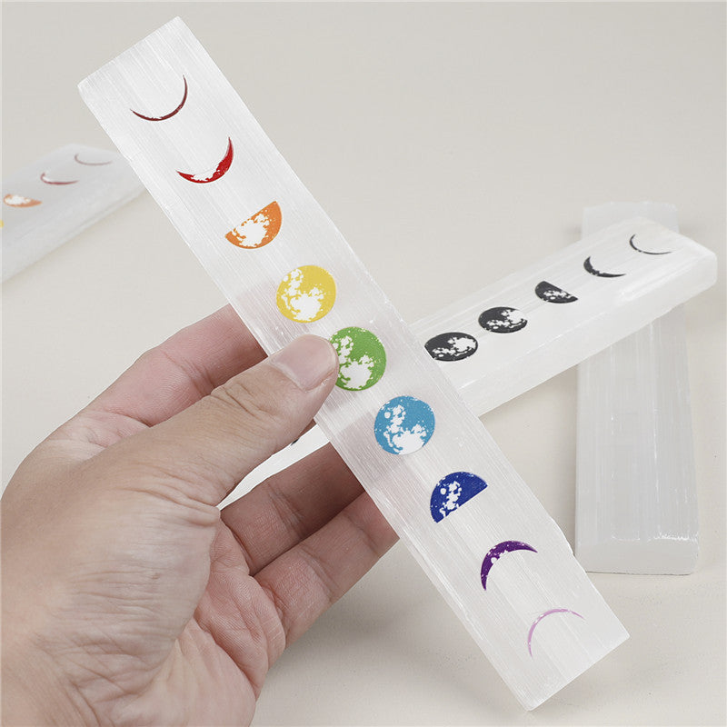 Long Selenite Strip with Moon Phase Pattern