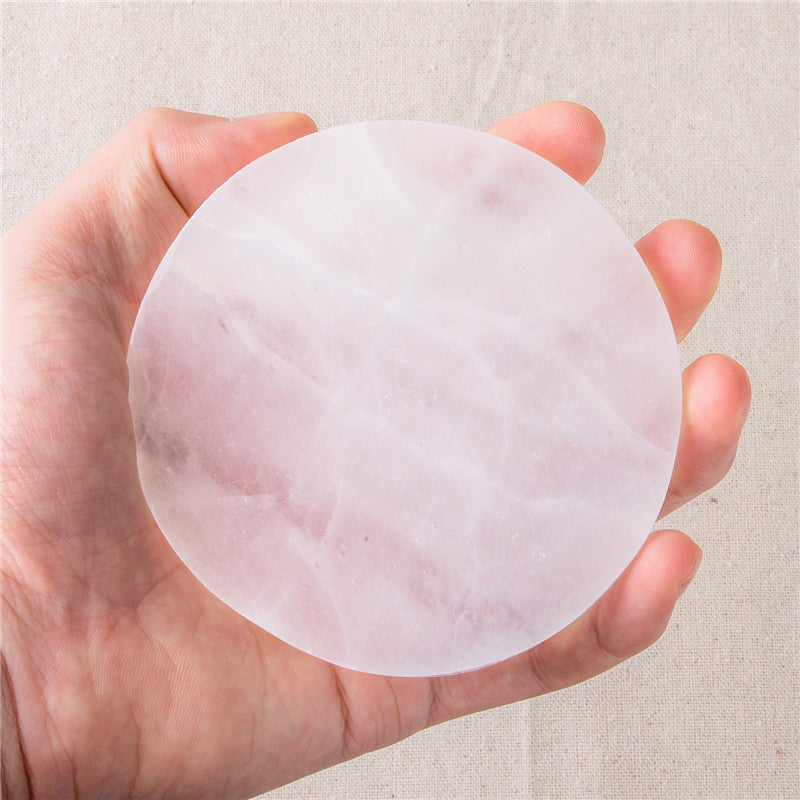 Natural Selenite Slab Geometric Round Coaster Rough Stone