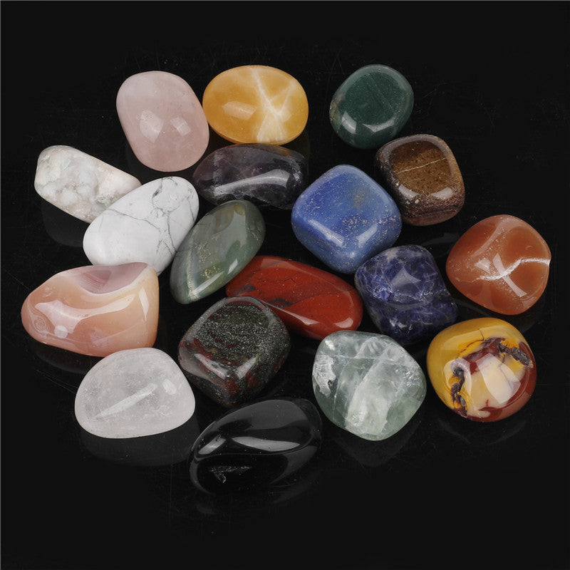 Box of 18 mixed natural crystal tumble stones