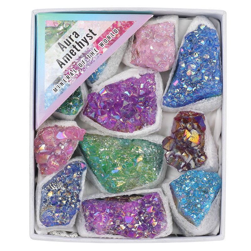 Spray-colored electroplated colored bare stone amethyst block box set