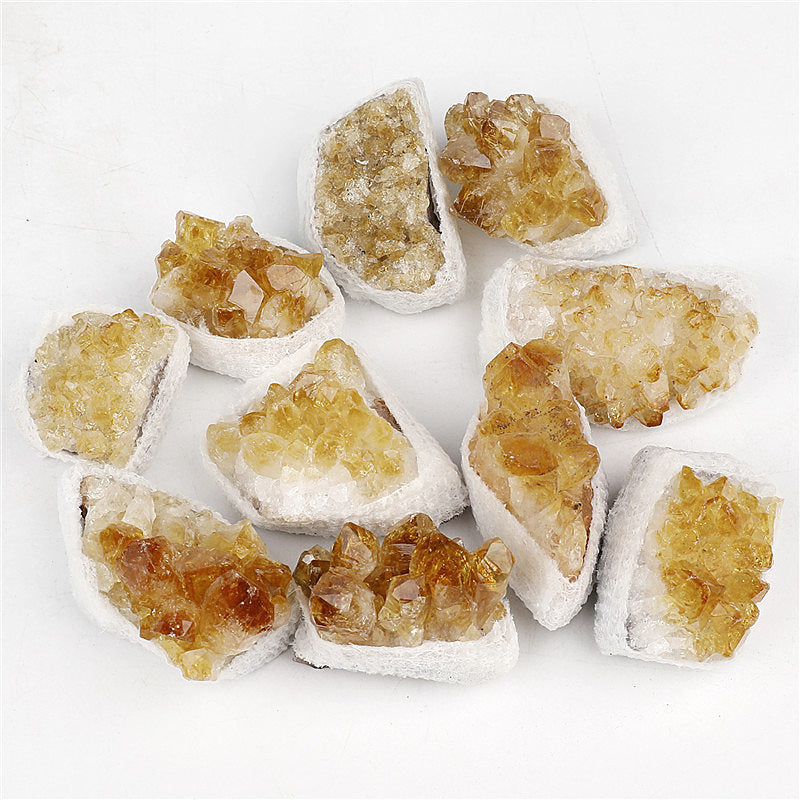 High-quality Grade A natural yellow crystal cluster rough stone box