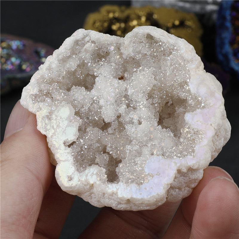 6 colors available, natural crystal cave agate treasure pot raw stone electroplated color box packaging