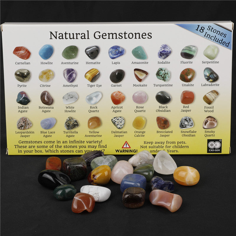 Box of 18 mixed natural crystal tumble stones
