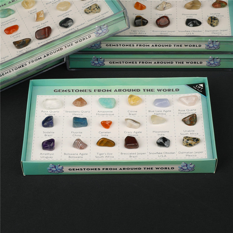 18 types of mineral gemstones, natural crystal mineral specimens, natural geological teaching materials
