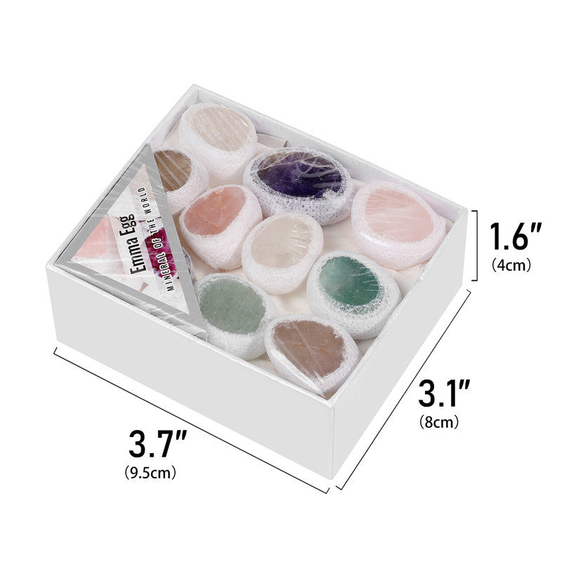 Small gift box of natural raw crystal mixed color dragon egg cut stones