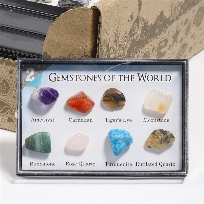 8 types of mineral crystal stones, natural mineral ore specimens, and educational geological information.
