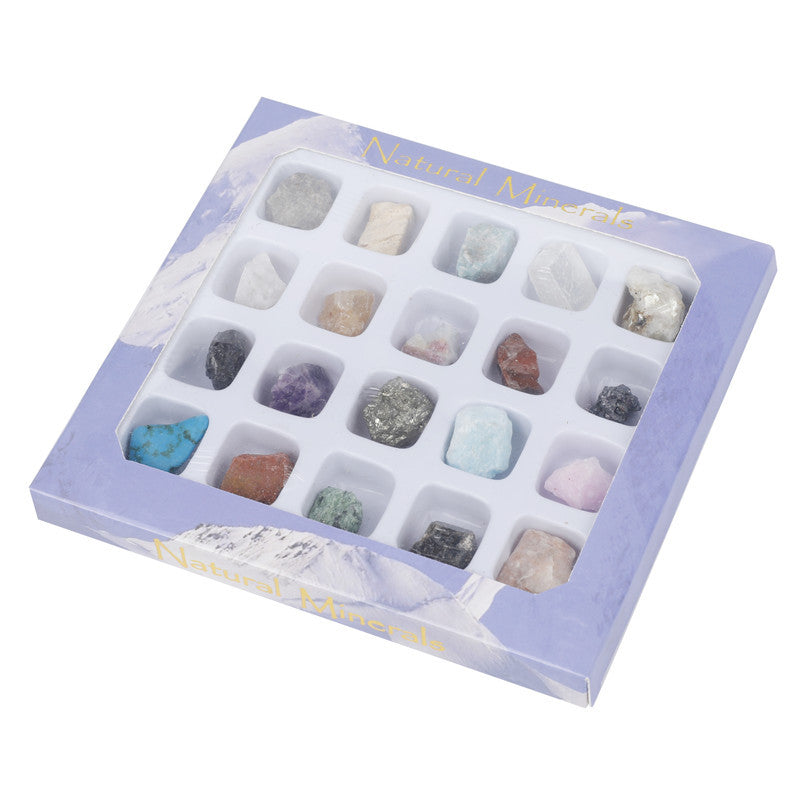 Boxed set of 20 crystal agate mineral specimens