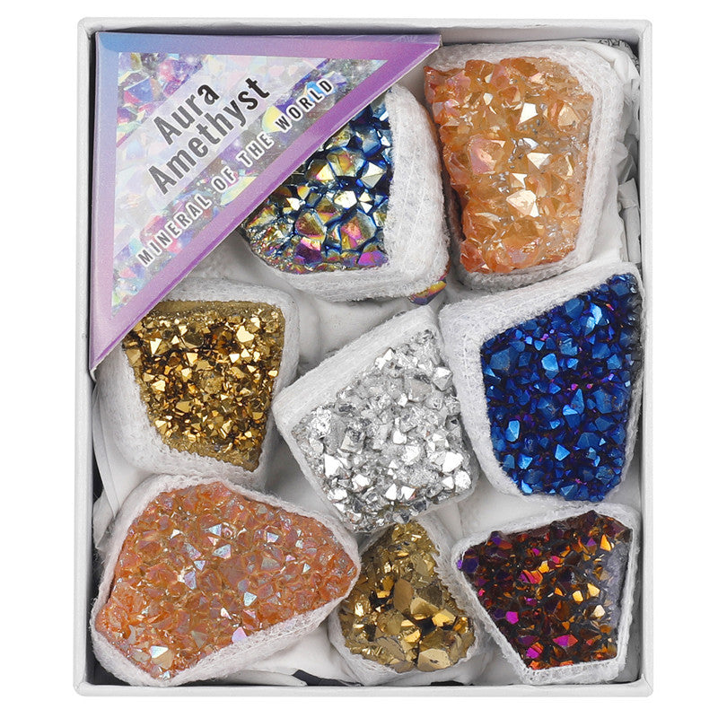 Natural Amethyst Cluster Rough Stone Electroplated Colorful Mixed Box Set
