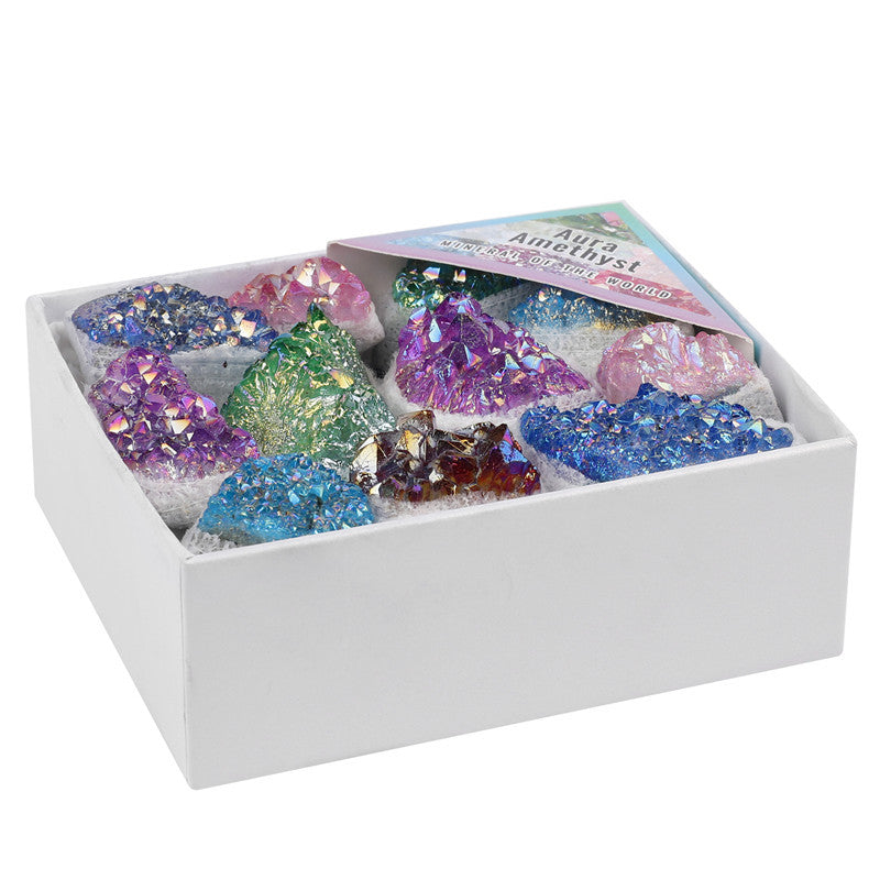 Spray-colored electroplated colored bare stone amethyst block box set