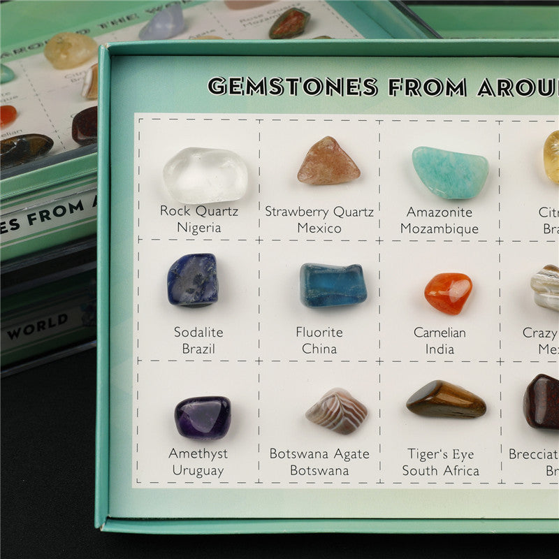 18 types of mineral gemstones, natural crystal mineral specimens, natural geological teaching materials