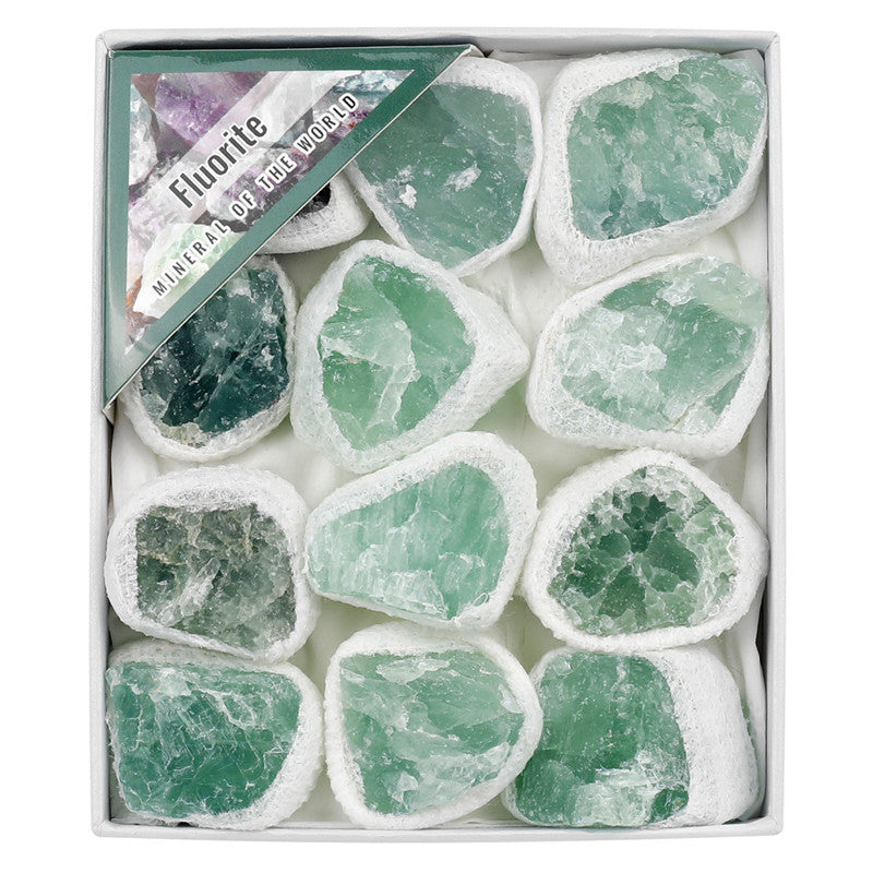 Natural green fluorite rough stone box set