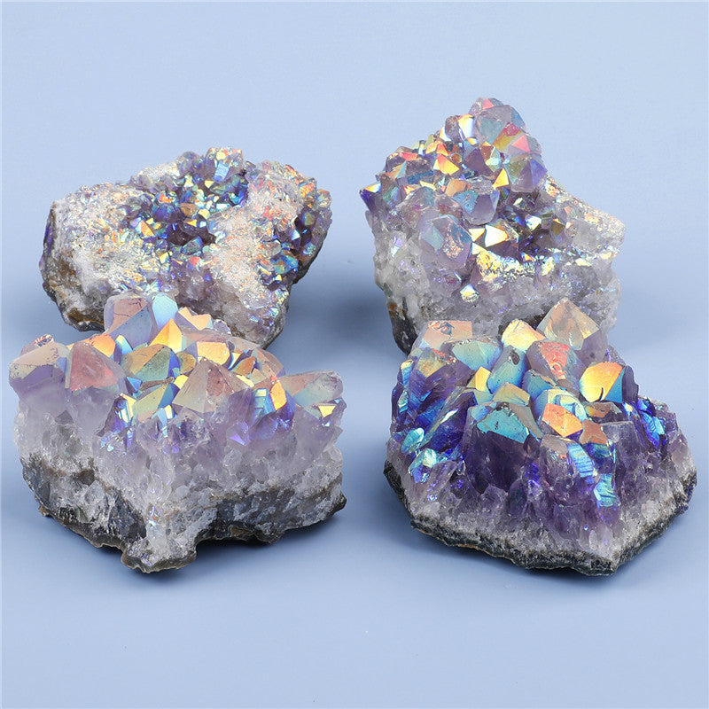 Natural Amethyst Cluster Rough Stone Electroplated New AB Color Amethyst Block Mine Label Gift Box