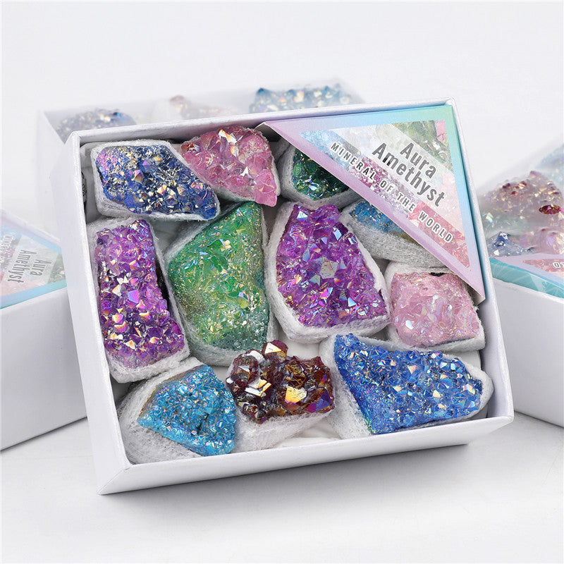 Spray-colored electroplated colored bare stone amethyst block box set