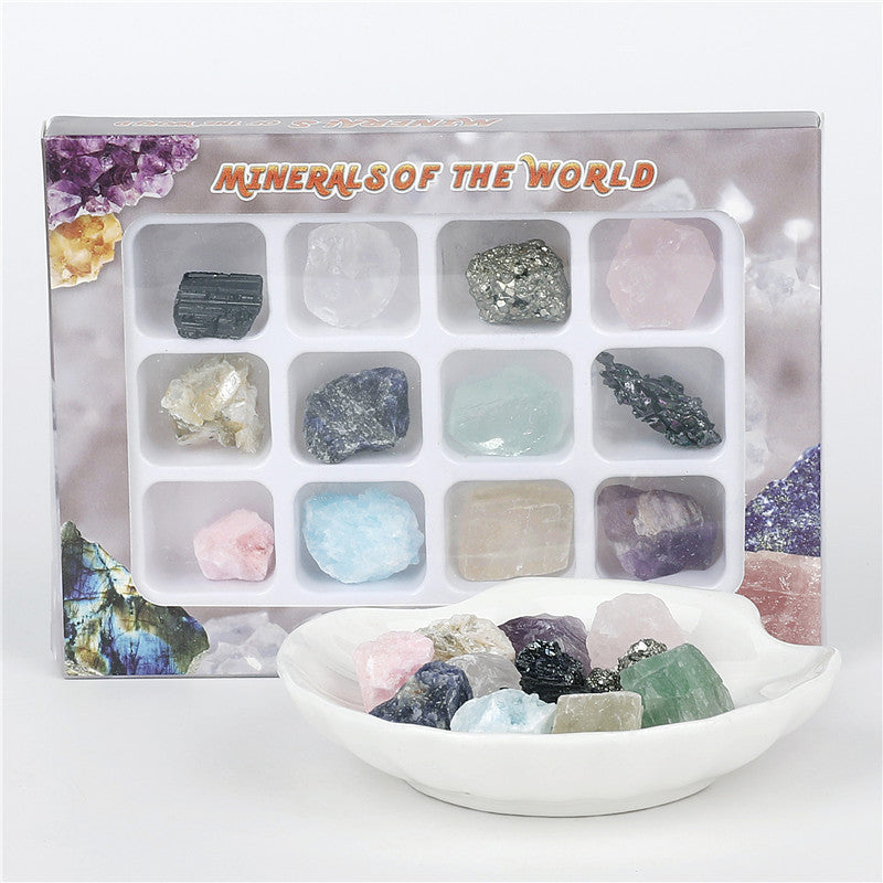 Box of 12 large crystal mineral specimens