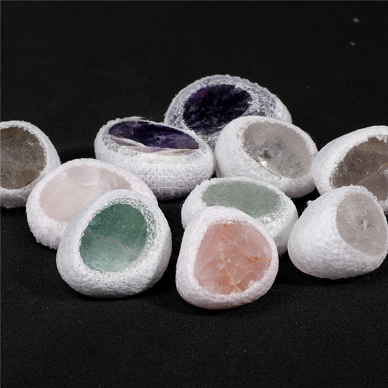 Small gift box of natural raw crystal mixed color dragon egg cut stones