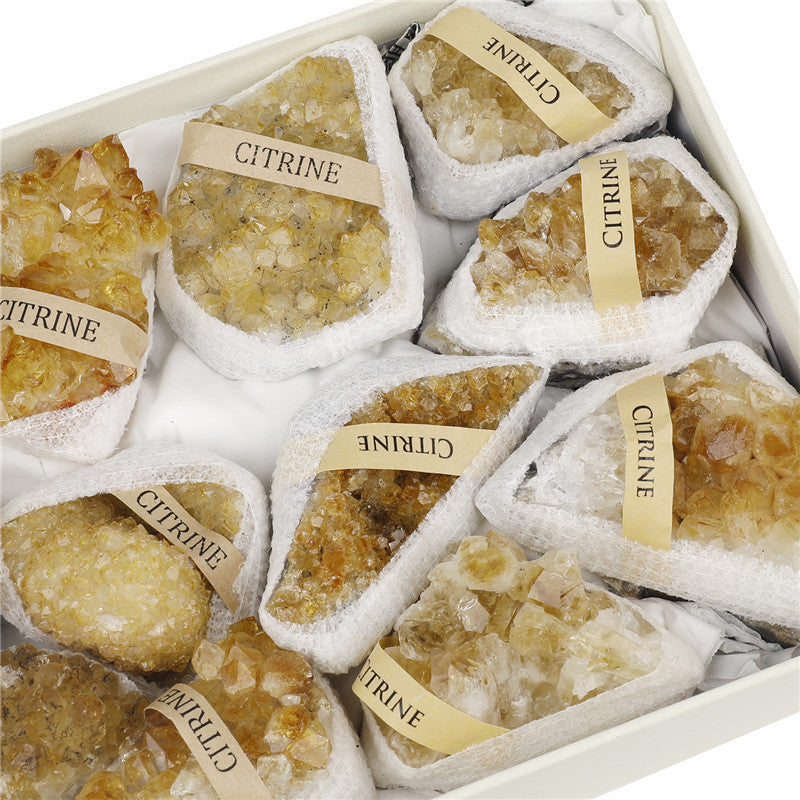 Natural Yellow Quartz Cluster Rough Stone Box Set