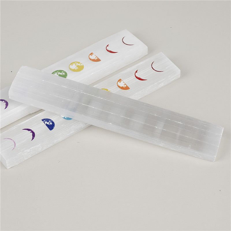 Long Selenite Strip with Moon Phase Pattern