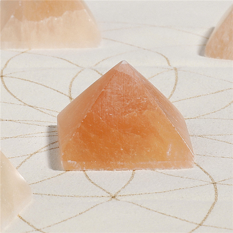 Natural yellow selenite pyramid small ornament