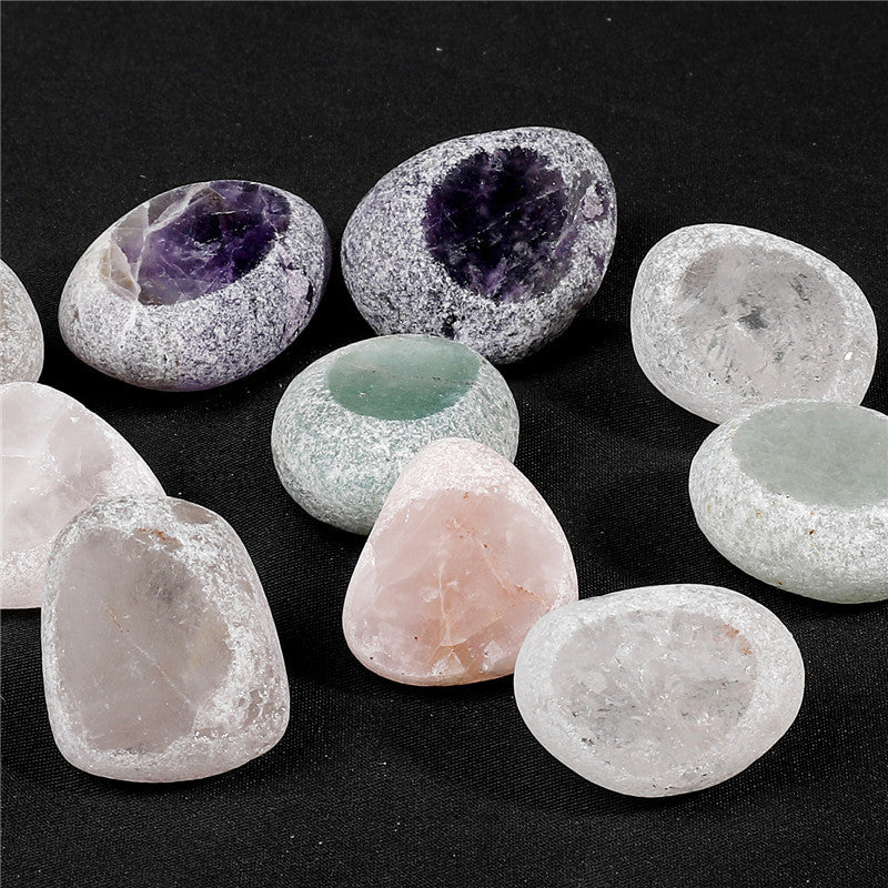 Small gift box of natural raw crystal mixed color dragon egg cut stones