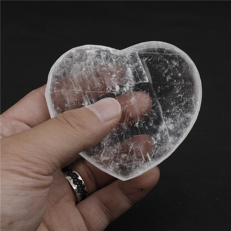 Natural Selenite Heart-Shaped Slice