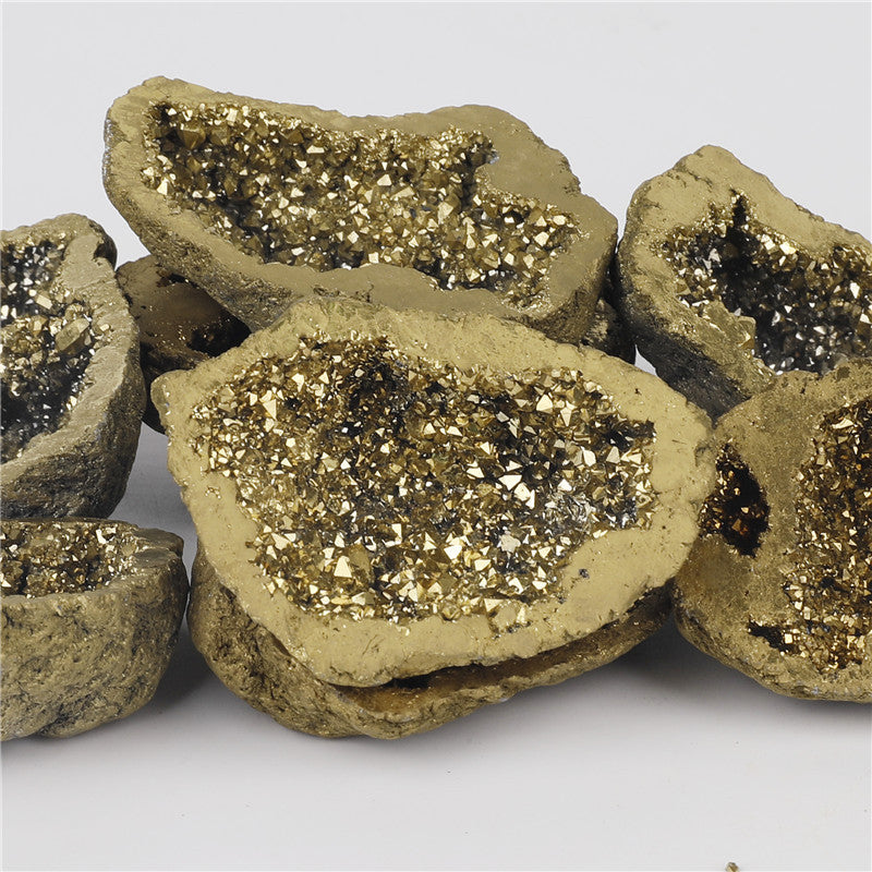 Natural crystal cave agate rough stone electroplated gold boxed