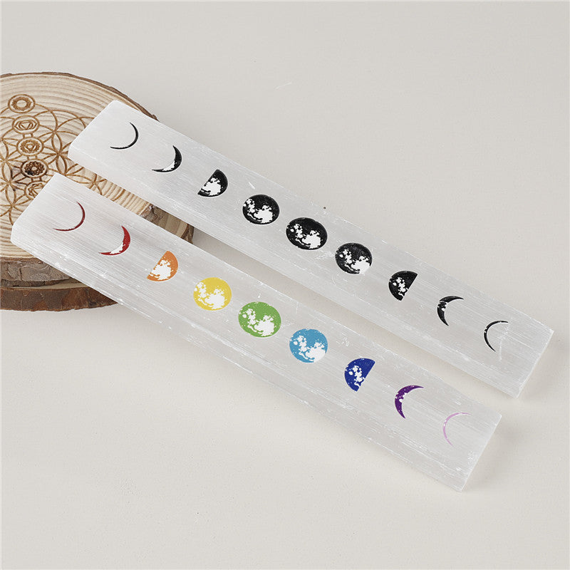 Long Selenite Strip with Moon Phase Pattern
