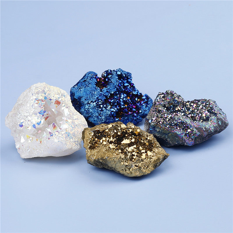 Natural agate crystal cave electroplated mixed color box