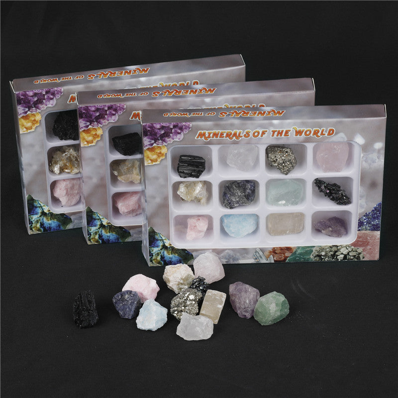 Box of 12 large crystal mineral specimens