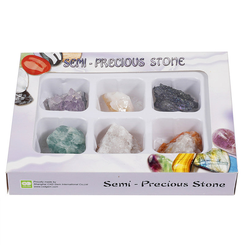 6 types of large-grain crystal mineral ore specimen boxes, raw stone geological teaching materials