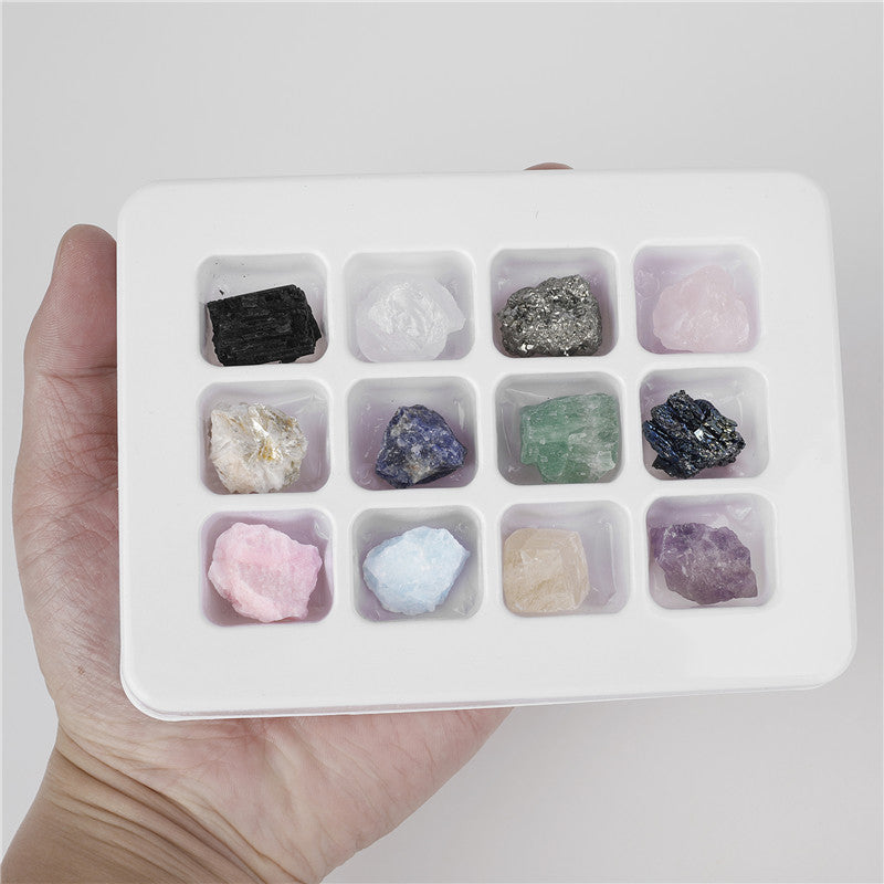 Box of 12 large crystal mineral specimens