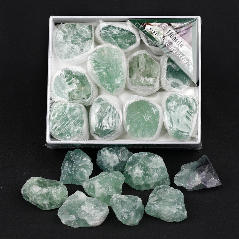 Natural green fluorite rough stone box set