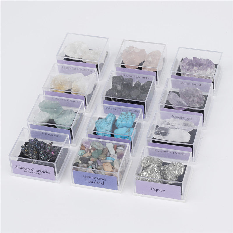 Mixed mineral natural crystal rough stone acrylic small box specimen