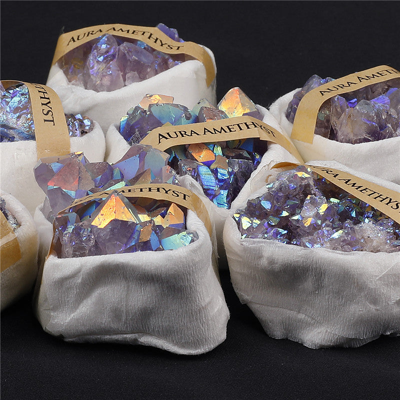 Natural Amethyst Cluster Rough Stone Electroplated New AB Color Amethyst Block Mine Label Gift Box