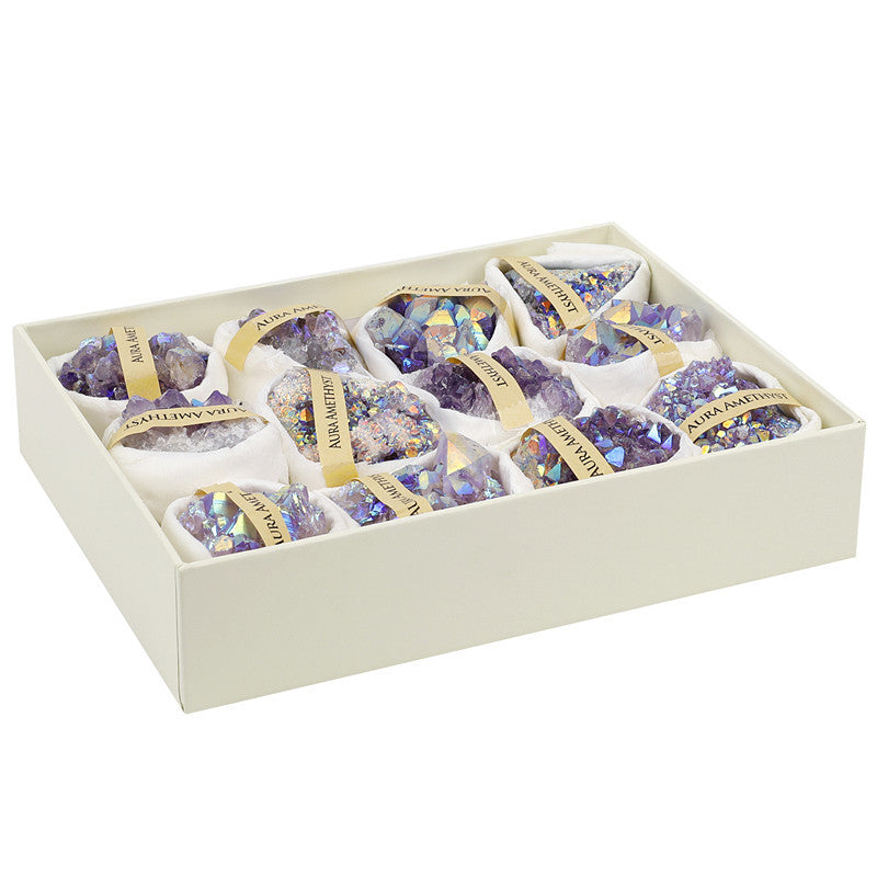 Natural Amethyst Cluster Rough Stone Electroplated New AB Color Amethyst Block Mine Label Gift Box