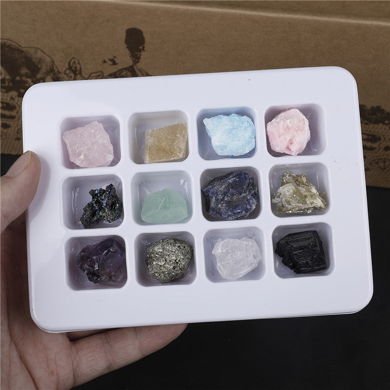 Box of 12 large crystal mineral specimens