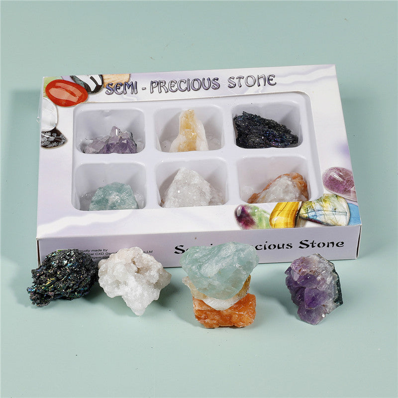 6 types of large-grain crystal mineral ore specimen boxes, raw stone geological teaching materials
