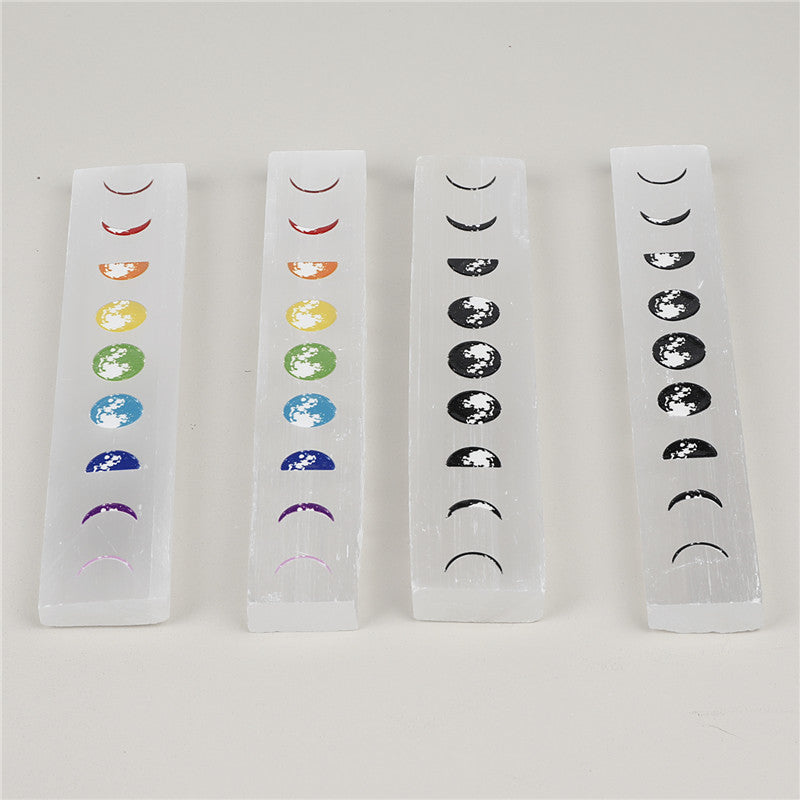 Long Selenite Strip with Moon Phase Pattern