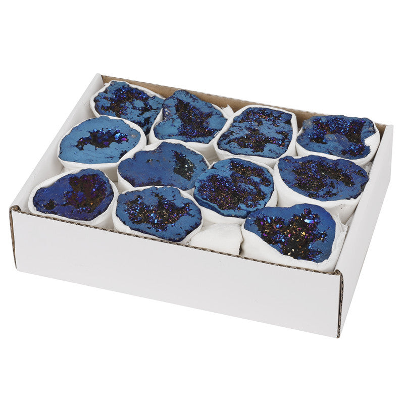 Natural crystal cave agate treasure pot raw stone electroplated blue boxed