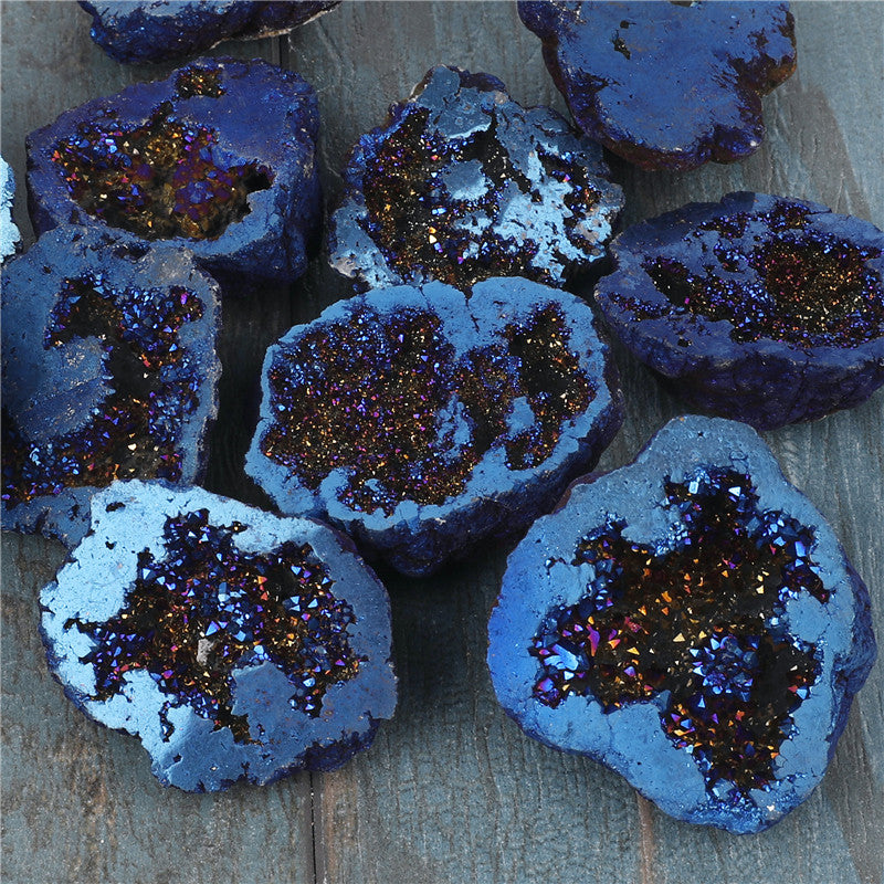 Natural crystal cave agate treasure pot raw stone electroplated blue boxed