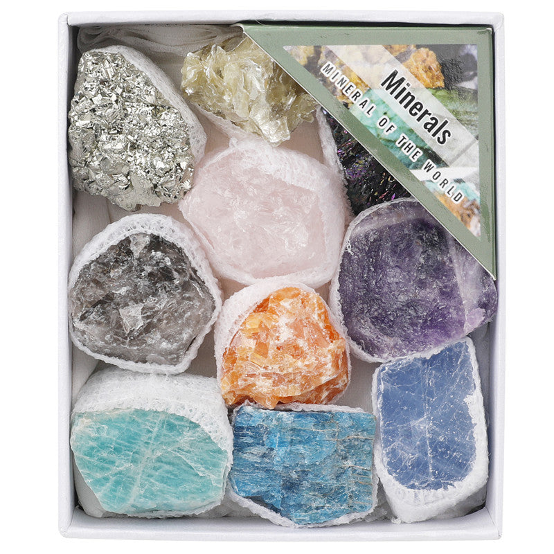 Natural raw crystal mixed color small gift box set of minerals and geological science teaching materials