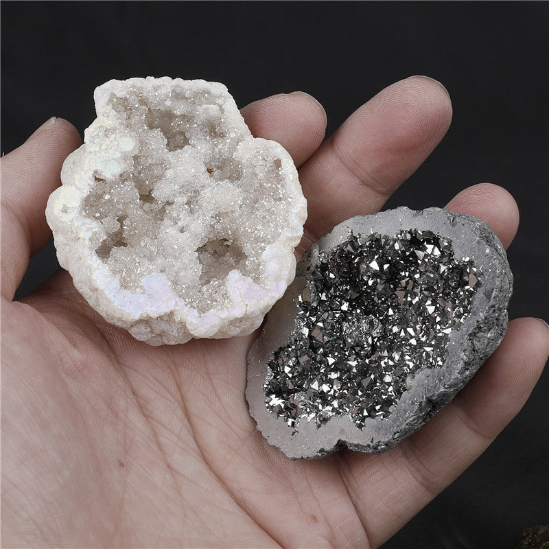 6 colors available, natural crystal cave agate treasure pot raw stone electroplated color box packaging