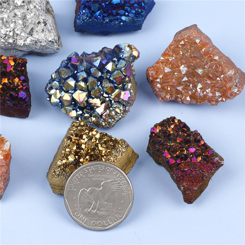 Natural Amethyst Cluster Rough Stone Electroplated Colorful Mixed Box Set