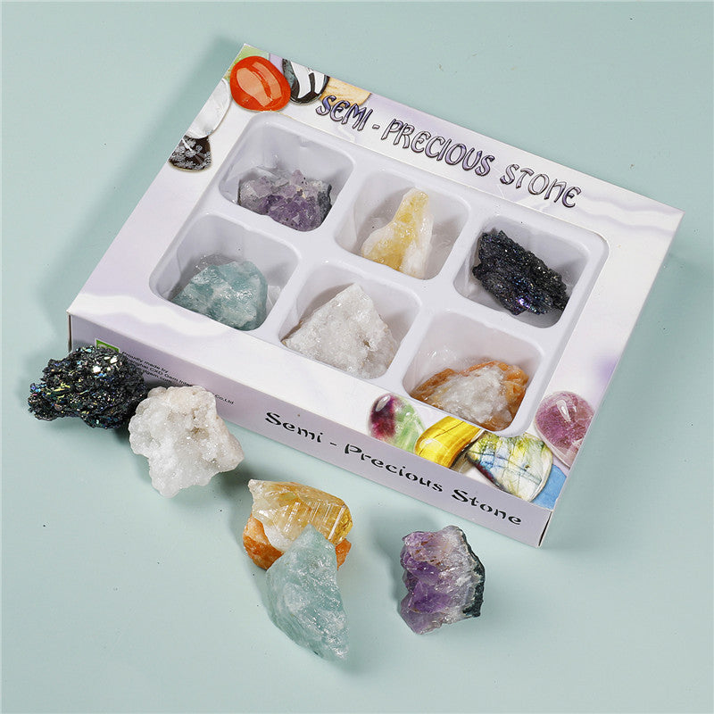 6 types of large-grain crystal mineral ore specimen boxes, raw stone geological teaching materials