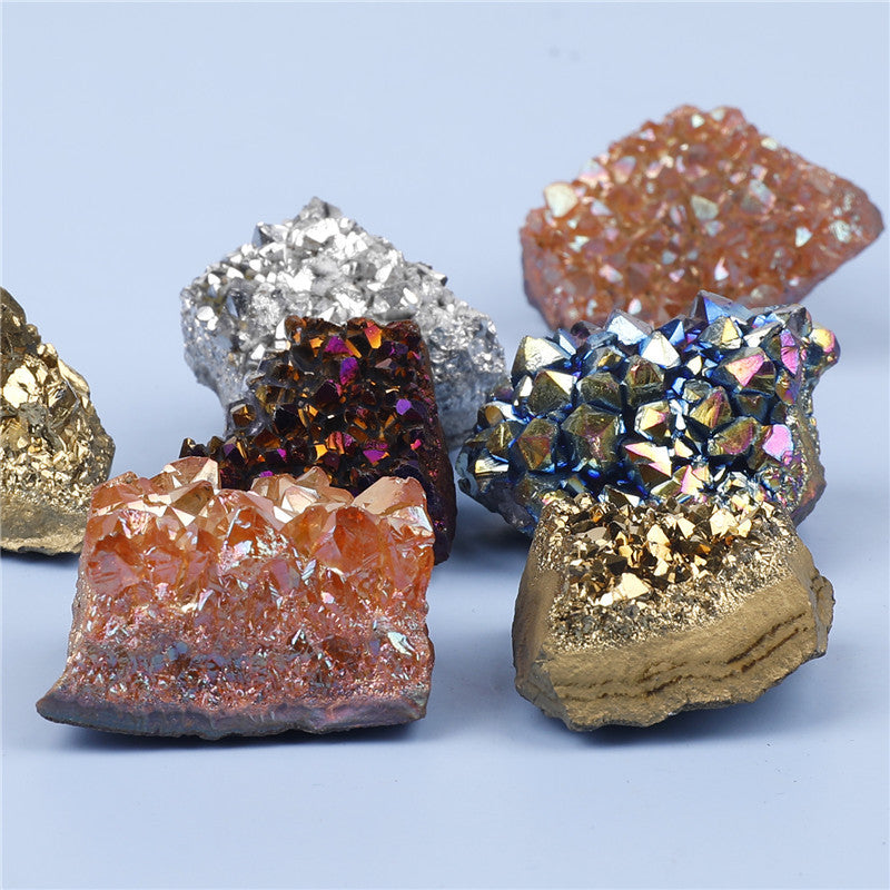 Natural Amethyst Cluster Rough Stone Electroplated Colorful Mixed Box Set