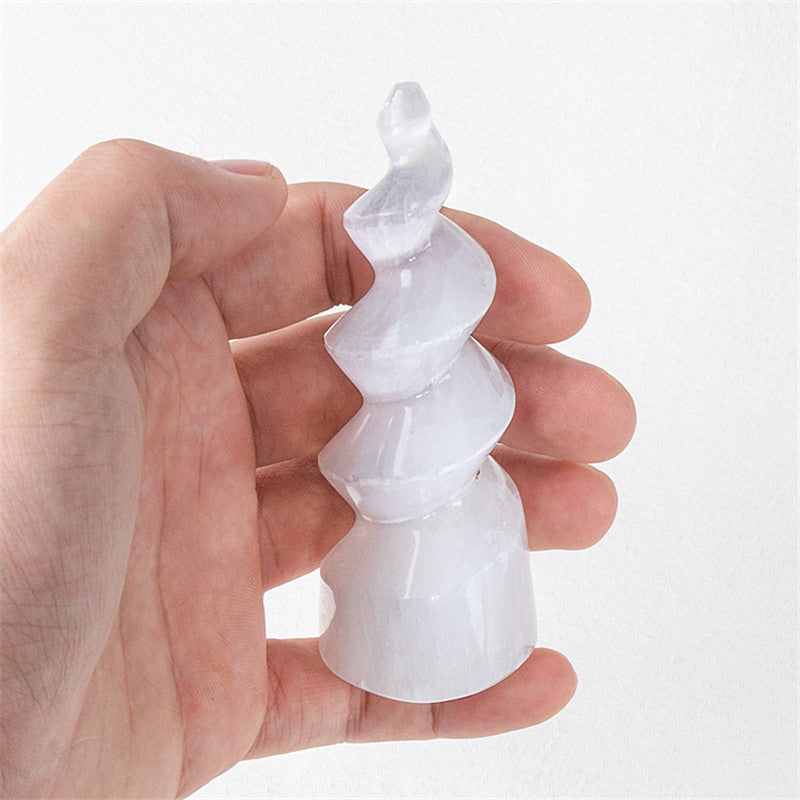 Natural Selenite Unicorn Horn Spiral