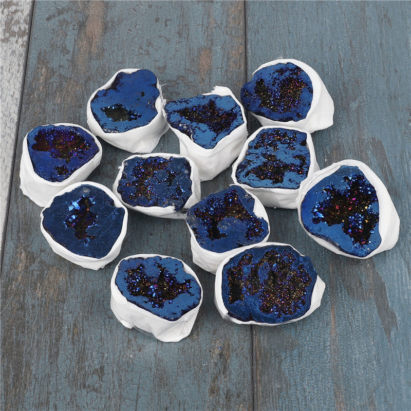 Natural crystal cave agate treasure pot raw stone electroplated blue boxed